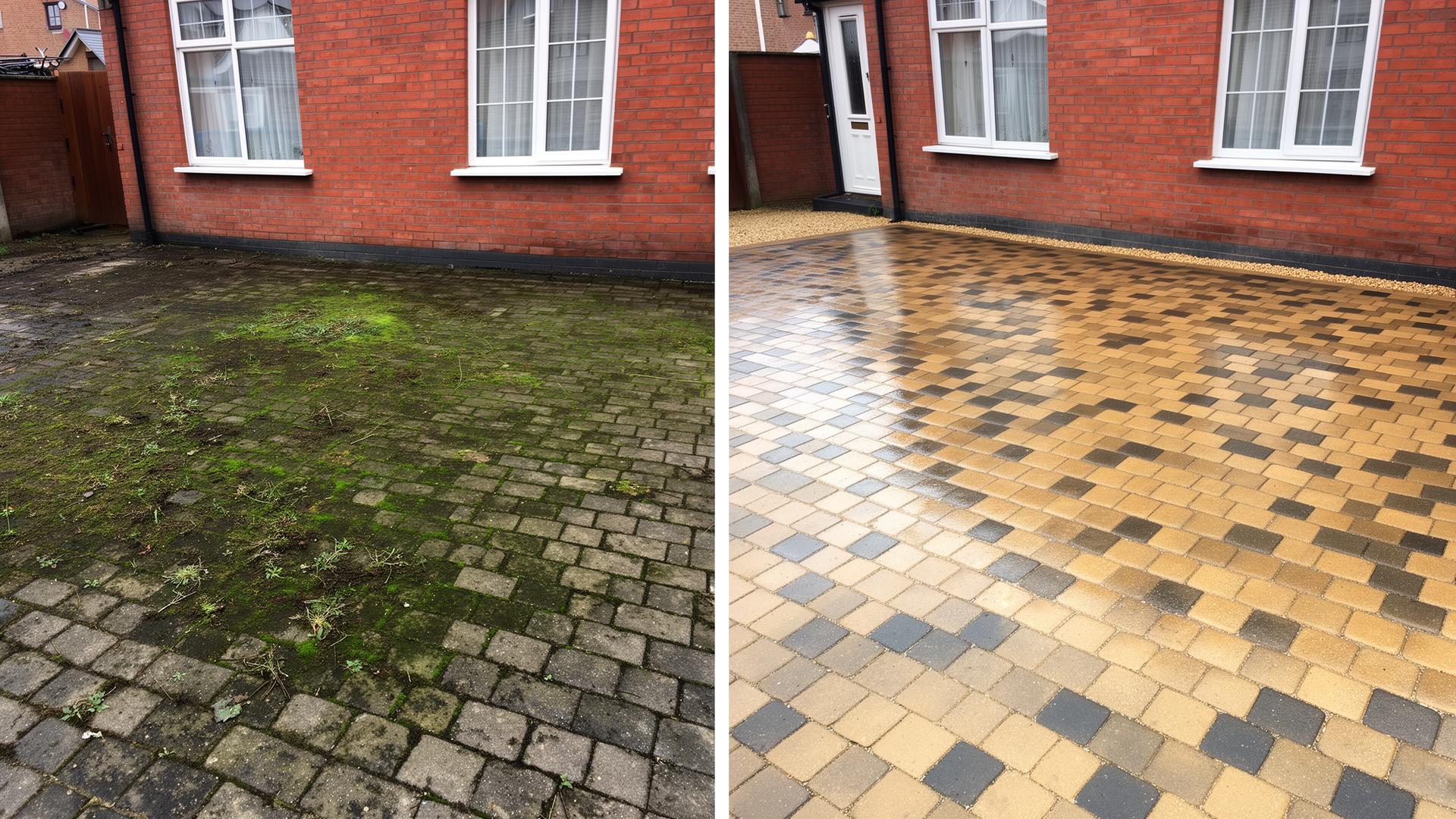 Driveway before and after pressure washing in Dublin